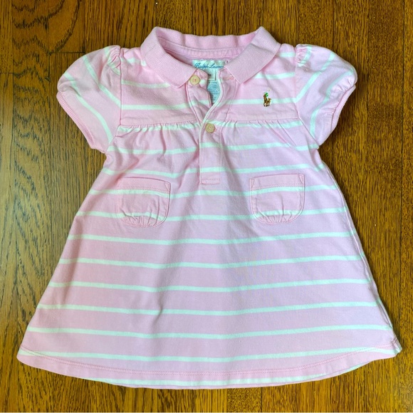 Ralph Lauren Other - Ralph Lauren Girls 6-9/9 Month Short Sleeve Pink and White Stripe Polo Dress